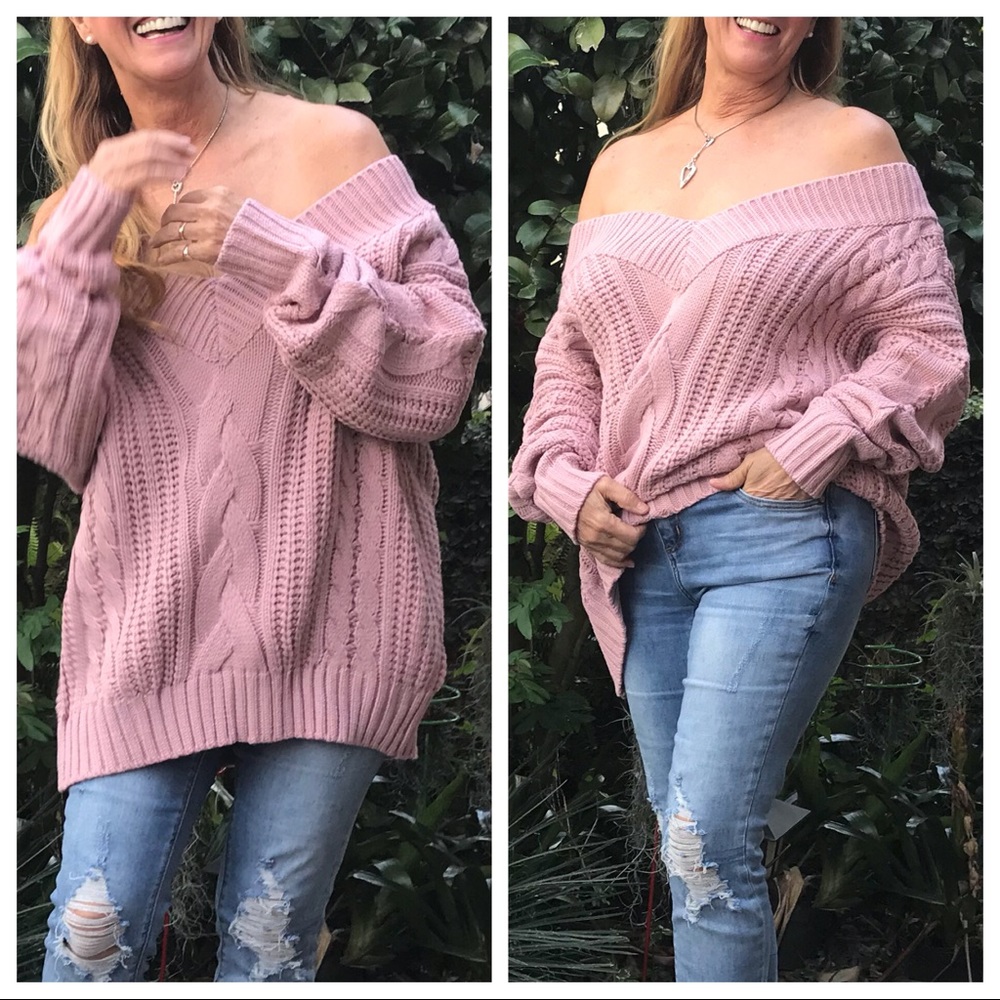 Found My Mojo! Mauve Off-Shoulder V-Neck Sweater - Picture 7 of 8